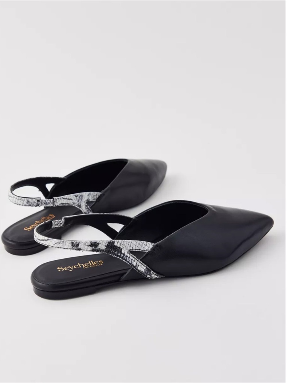 Seychelles Black Pointed Slingback Mule with Snake-Print Strap